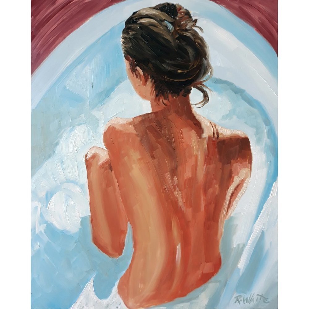 "Sunday Bath" Original oil painting on Cradled Wood Panel